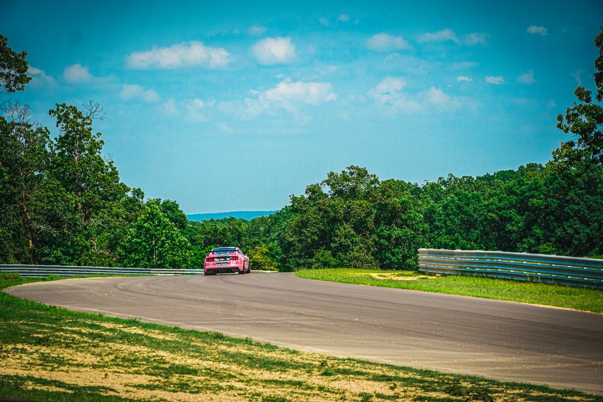 Pink racecar tearing down the scenic OIR track